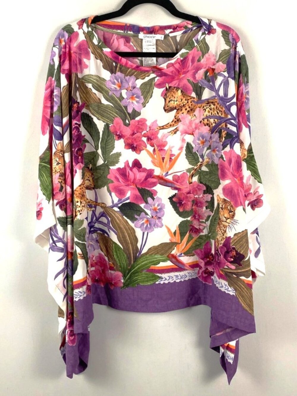 Chico's Floral-Print Poncho S/M - Picture 3 of 4